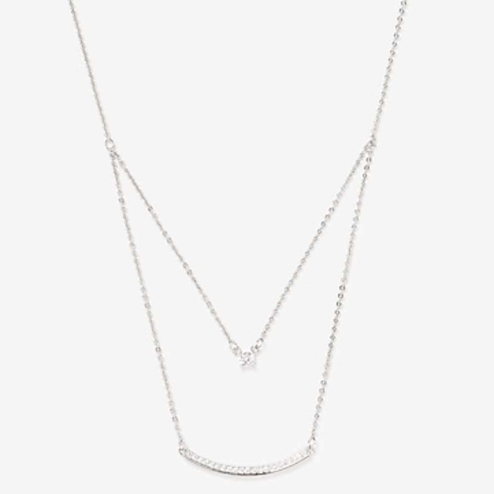 Express Two Row Cubic Zirconia Curved Bar Necklace